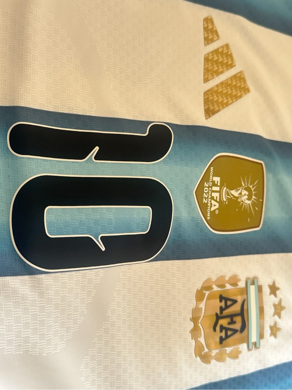 adidas Messi Argentina Soccer Jersey in Sky Blue & White with Gold Accents - Picture 2 of 5